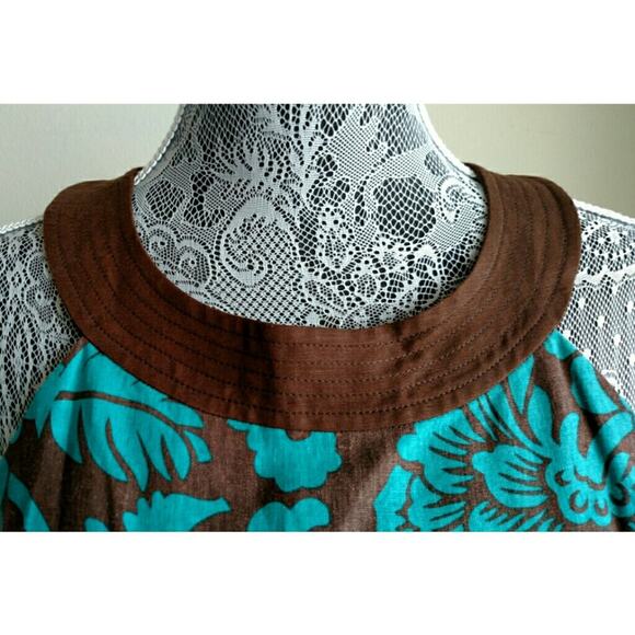 Eliza J Halter Dress Brown Turquoise Floral Linen Rayon 4 - Picture 4 of 8